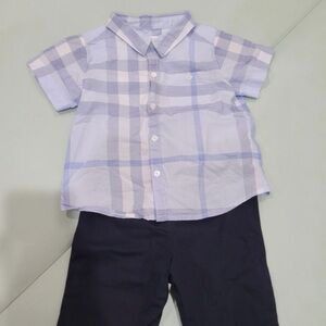 Burberry Light Blue and White Plaid Cotton Shirt